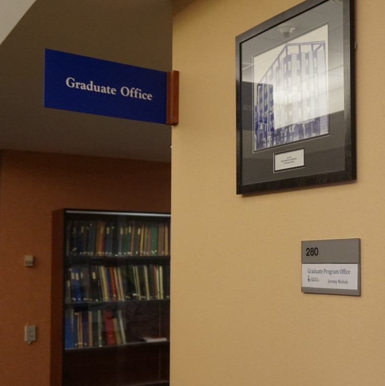 Sign pointing to the graduate office in the sociology department