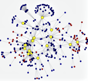 Multicolored dots connected by a network