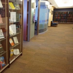 Book cases lining the main hallway of the Sociology Department